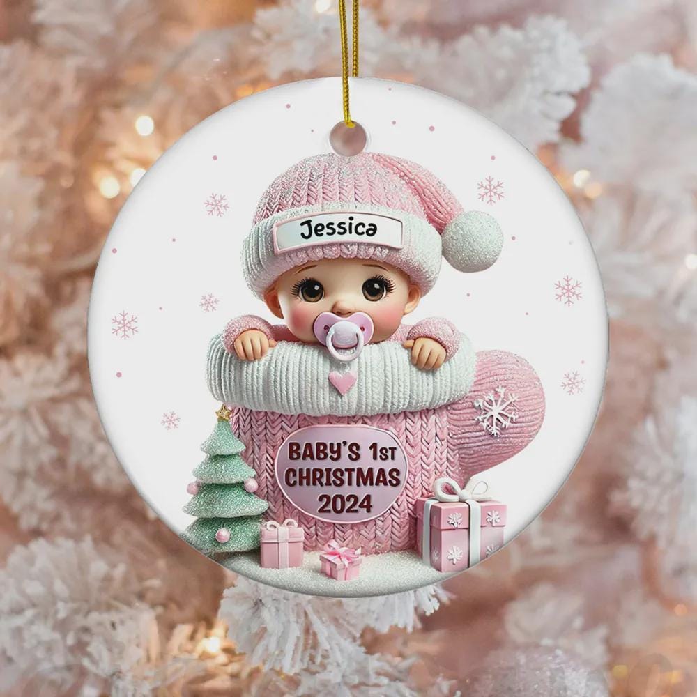 Personalized Baby in Mitten 2D Acrylic Ornament – Baby's First Christmas Custom Gift