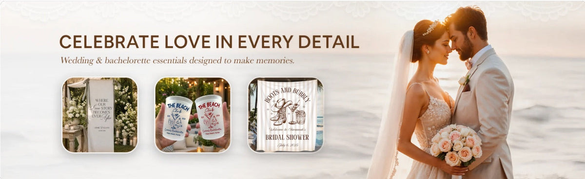 Personalized Wedding Decor Ideas: Custom Cups, Welcome Signs & Party Backdrops