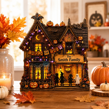 Personalized Trick or Treat Wooden Block, Halloween Family House Decor, Custom Spooky Sign