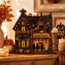 Personalized Trick or Treat Wooden Block, Halloween Family House Decor, Custom Spooky Sign