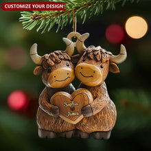 Highland Cowl Couple Personalized 2D Acrylic Ornament, Christmas Gift for Couples, Custom Name Keepsake Decoration