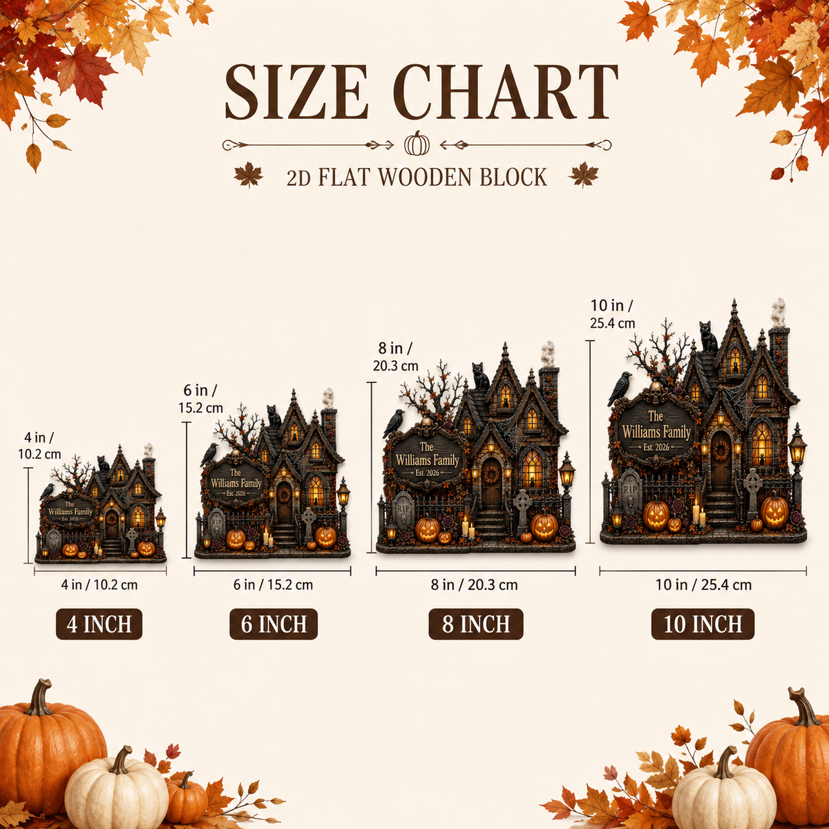 Personalized Haunted House Wooden Block, Custom Family Name Halloween Decor, Gothic Spooky Sign