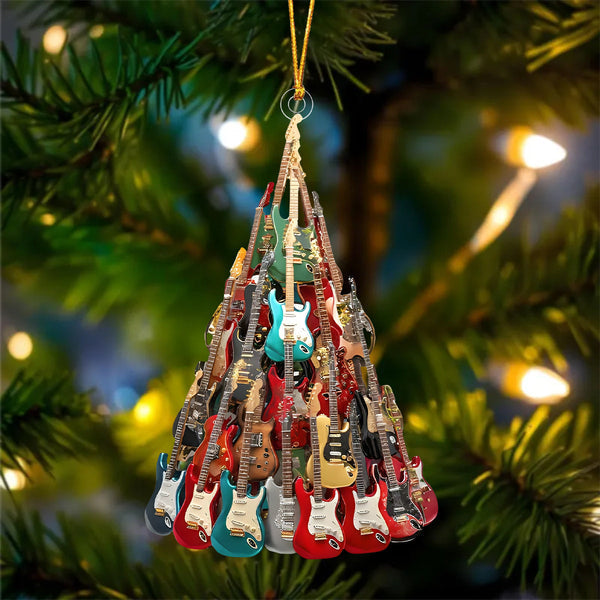 Personalized Guitar Christmas Ornament, Custom Music Lover Tree Decoration Gift for Guitarists, 2D Flat Ornament