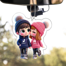 Personalized Cartoon Couple Walking 2D Acrylic Car Ornament – Custom Name Christmas Gift for Couples