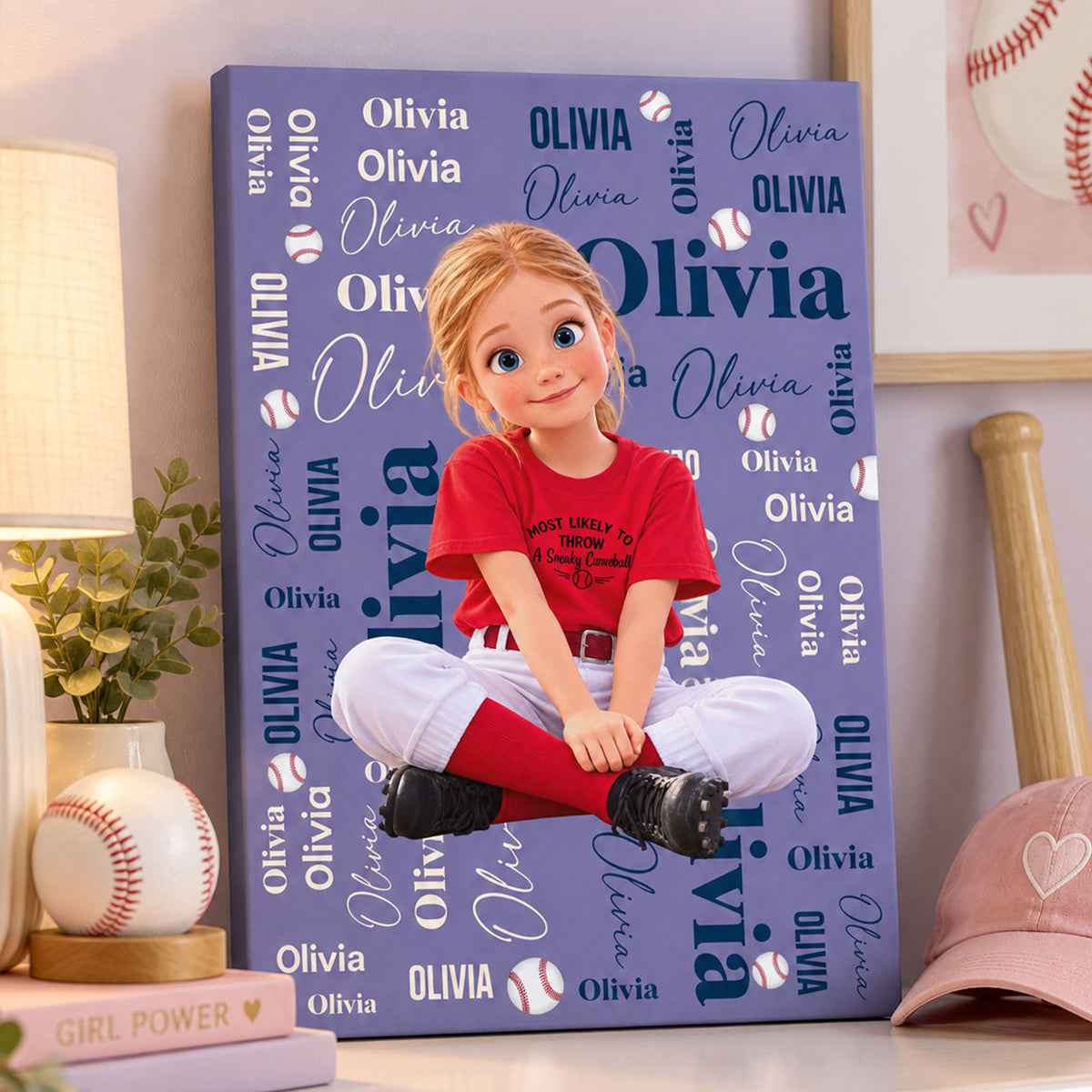 Personalized Sports Canvas - Custom Photo Cartoon Character, Name & Sport Canvas - Gift for Kids, Athletes & Sports Lovers