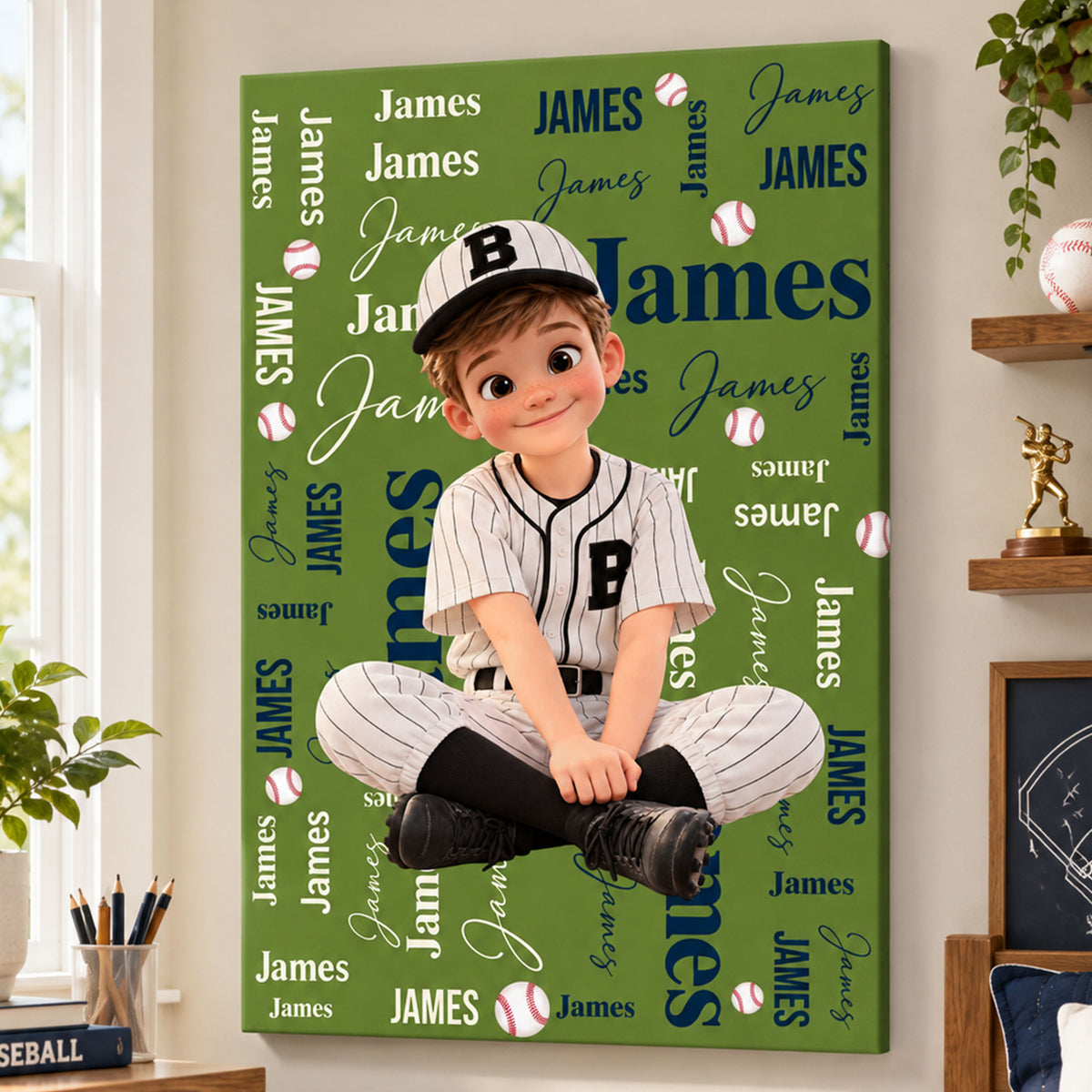 Personalized Sports Canvas - Custom Photo Cartoon Character, Name & Sport Canvas - Gift for Kids, Athletes & Sports Lovers