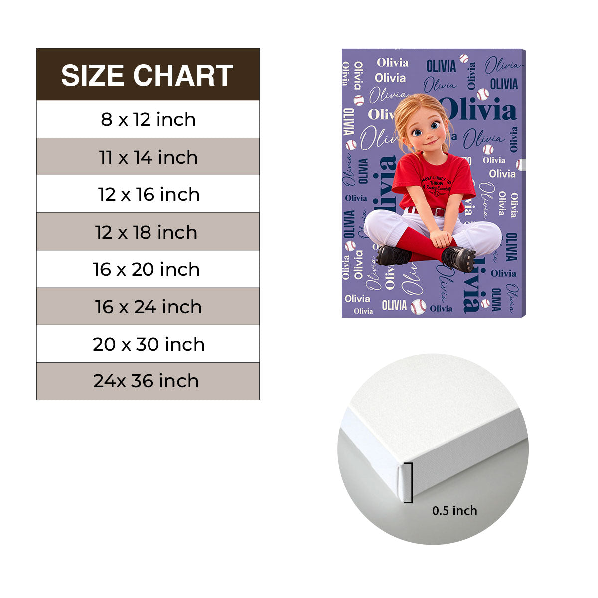 Personalized Sports Canvas - Custom Photo Cartoon Character, Name & Sport Canvas - Gift for Kids, Athletes & Sports Lovers