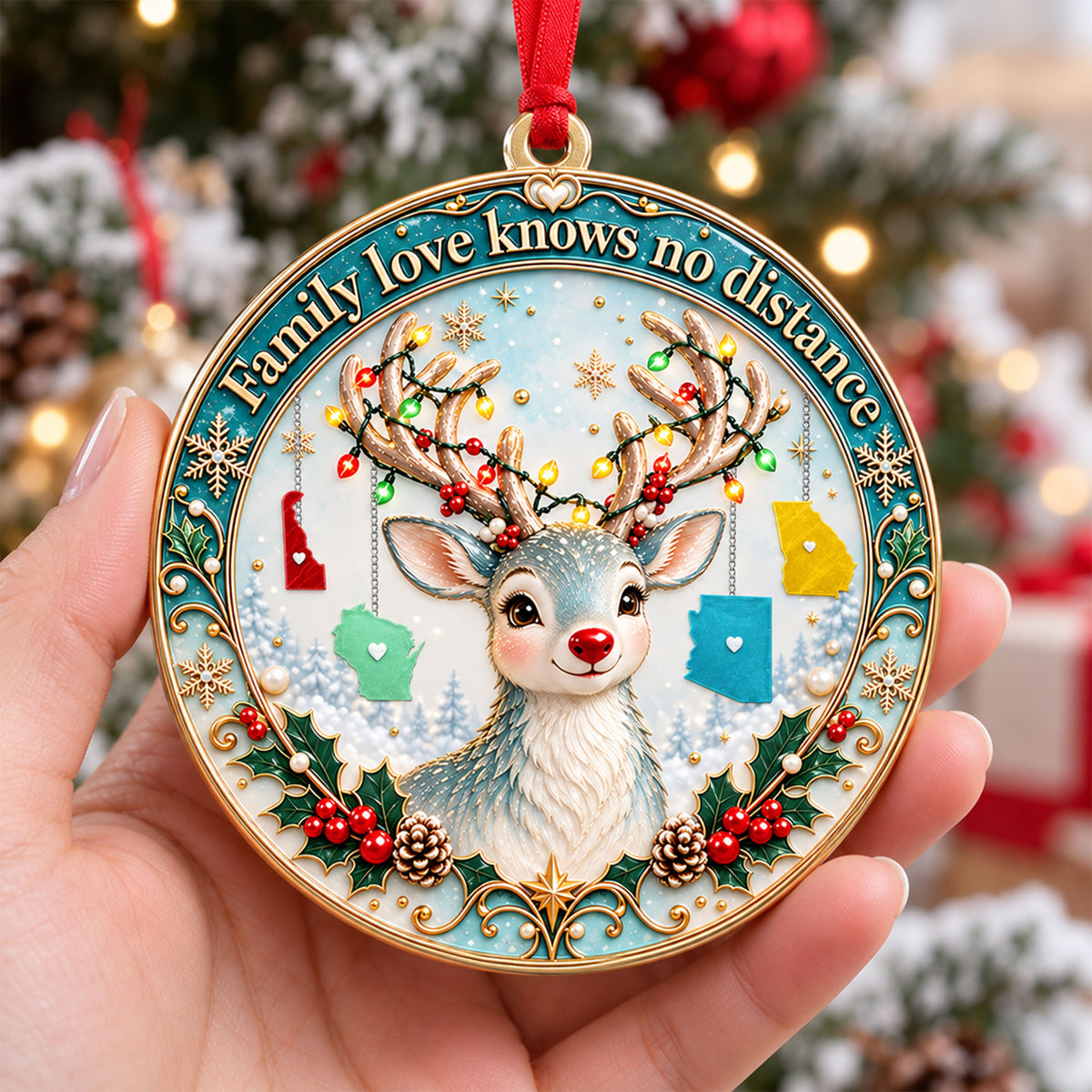 Family Christmas Love Beyond The Map Ornament –  Custom Shape 3D Acrylic Ornament