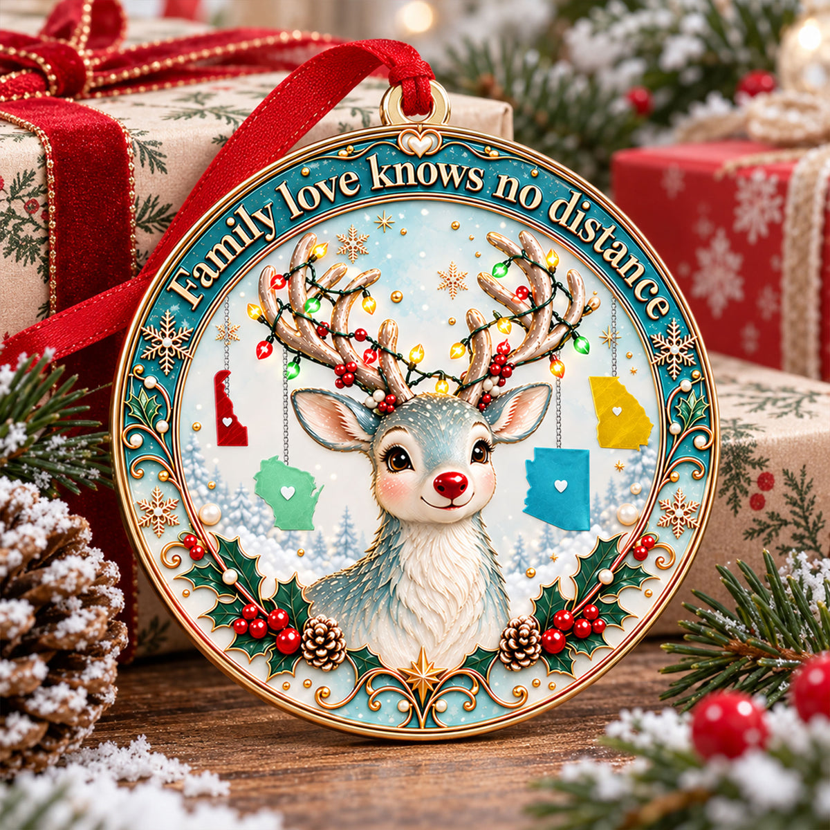 Family Christmas Love Beyond The Map Ornament –  Custom Shape 3D Acrylic Ornament