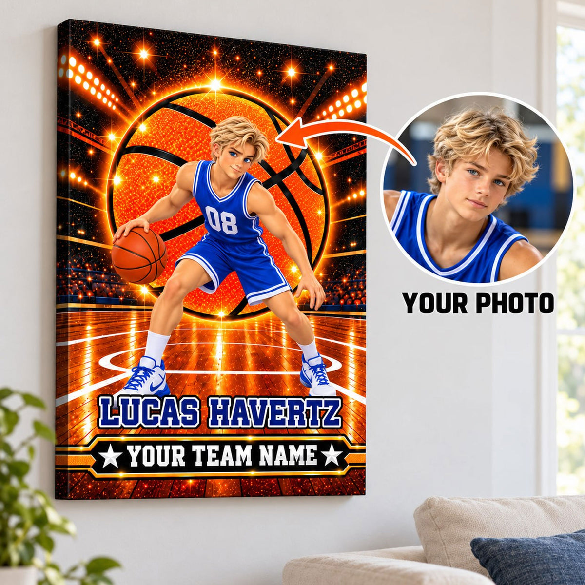Basketball Player Custom Name And Team Name -  Personalized Basketball Canvas - Custom Gift For Baseball Lover - Gift for Him - Gift for Her  - Sport Lovers Gift