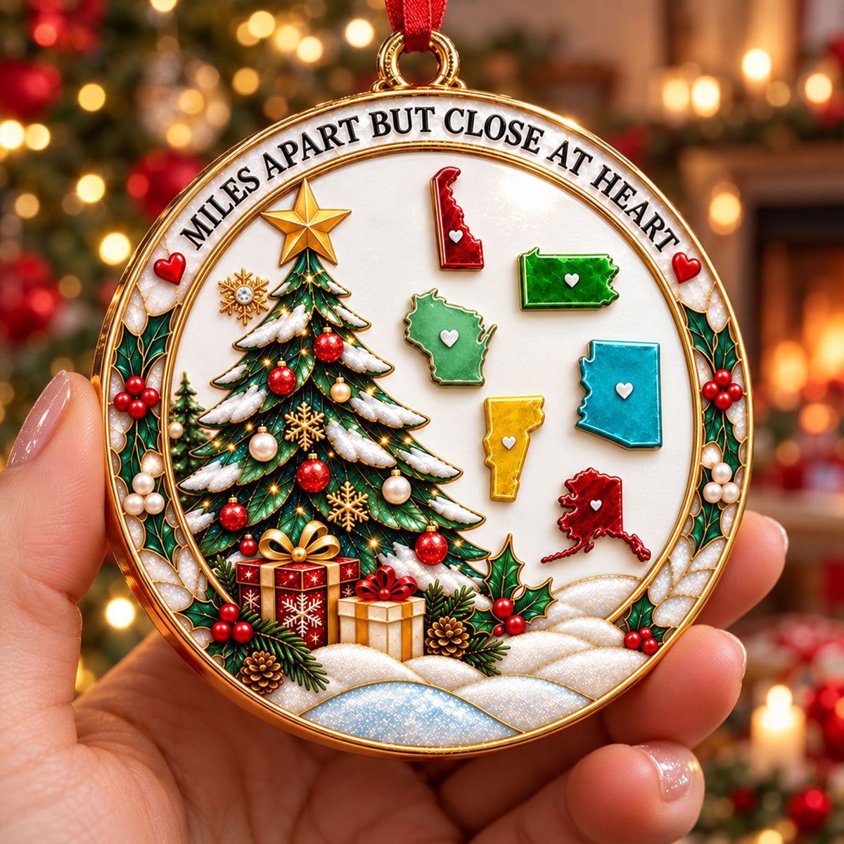 Love Connects Us Across The Map - Personalized  3D Acrylic Ornament - Real 3D Ornament