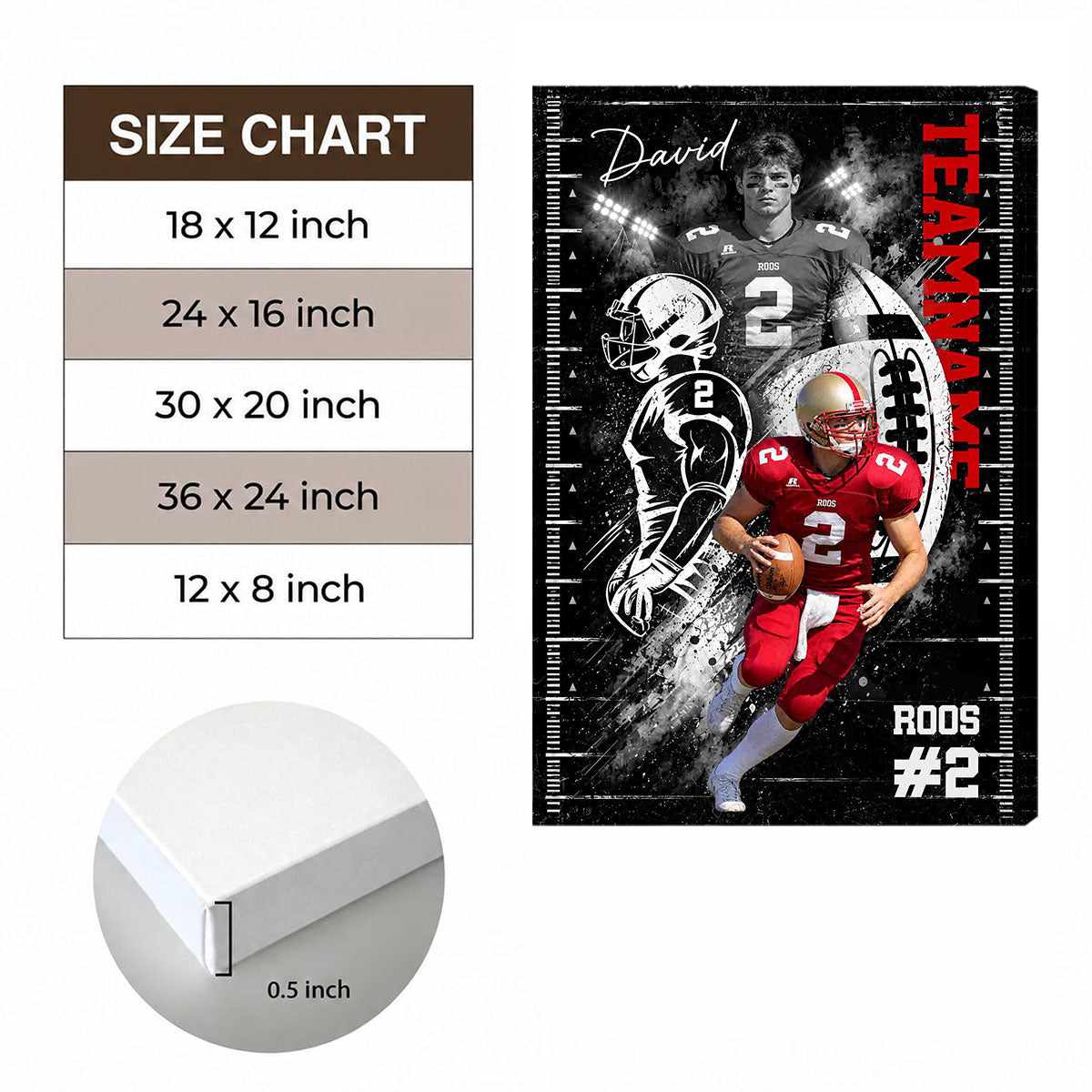 Custom Player Sport - Personalized Canvas - Football Wall Art, Gift for Him - Sport Lovers Gift