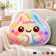 Sports Dumpling Custom Shape Pillow – Personalized Name & Favorite Sport, Cute Rainbow Plush Pillow for Kids, Athletes & Sports Lovers