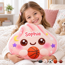 Sports Dumpling Custom Shape Pillow – Personalized Name & Favorite Sport, Cute Rainbow Plush Pillow for Kids, Athletes & Sports Lovers