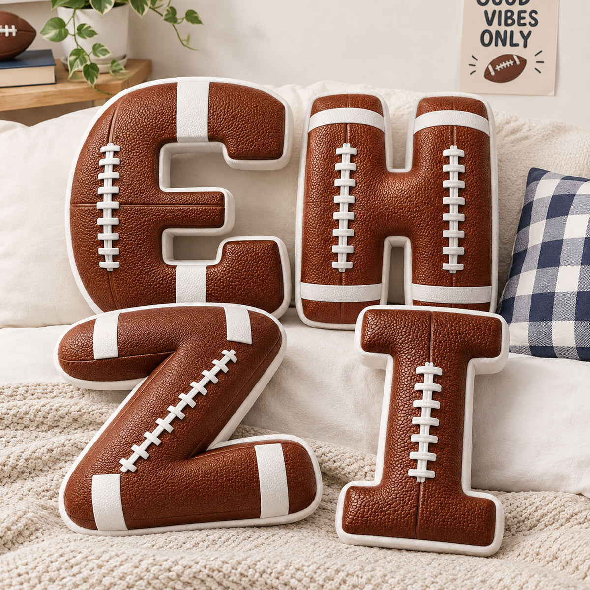 Custom Football Letter Shaped Pillow  - Personalized Christmas Birthday Gifts For Sports Fans, Athletes - Personalized Kids Gifts - Christmas Gift For Sport Lovers