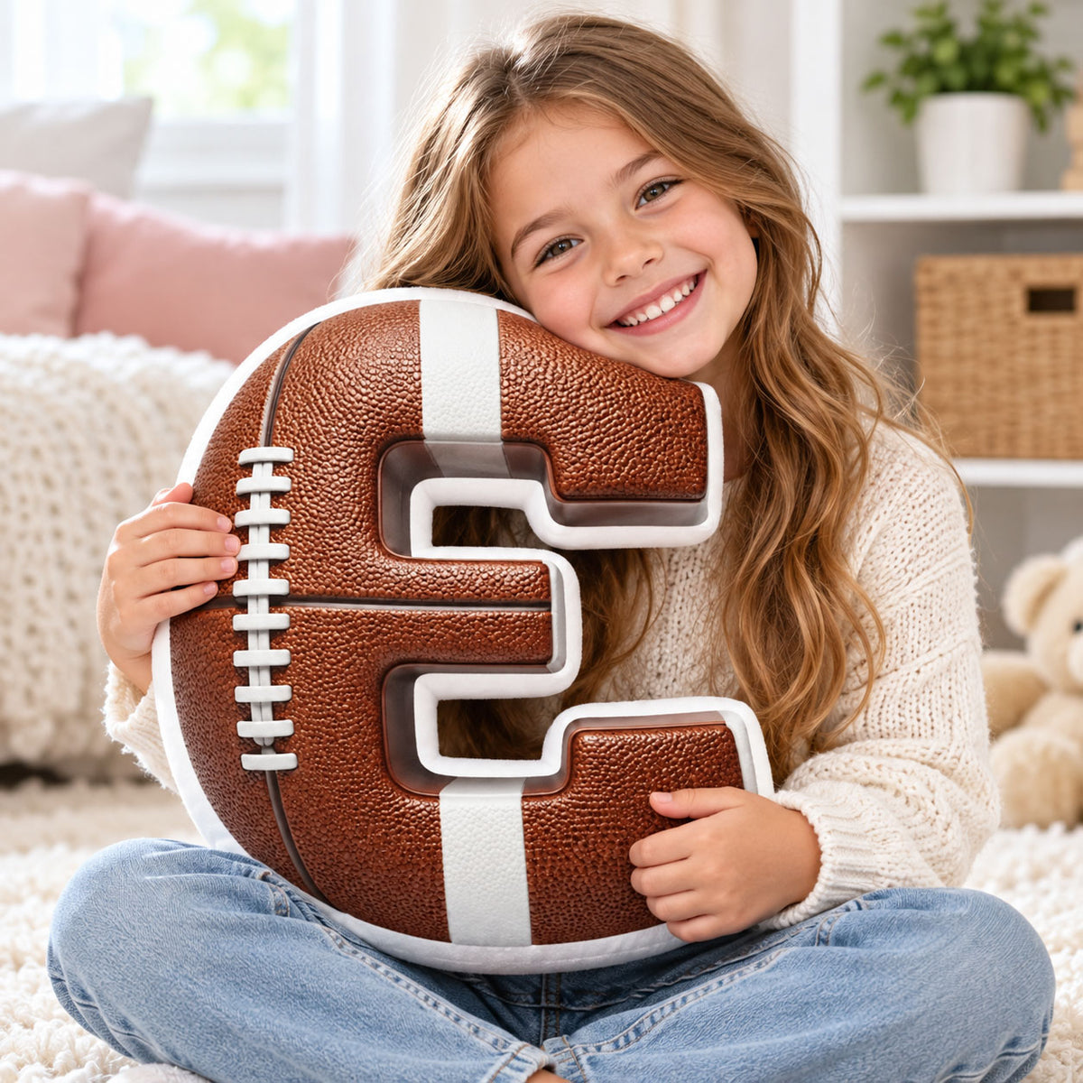 Custom Football Letter Shaped Pillow  - Personalized Christmas Birthday Gifts For Sports Fans, Athletes - Personalized Kids Gifts - Christmas Gift For Sport Lovers