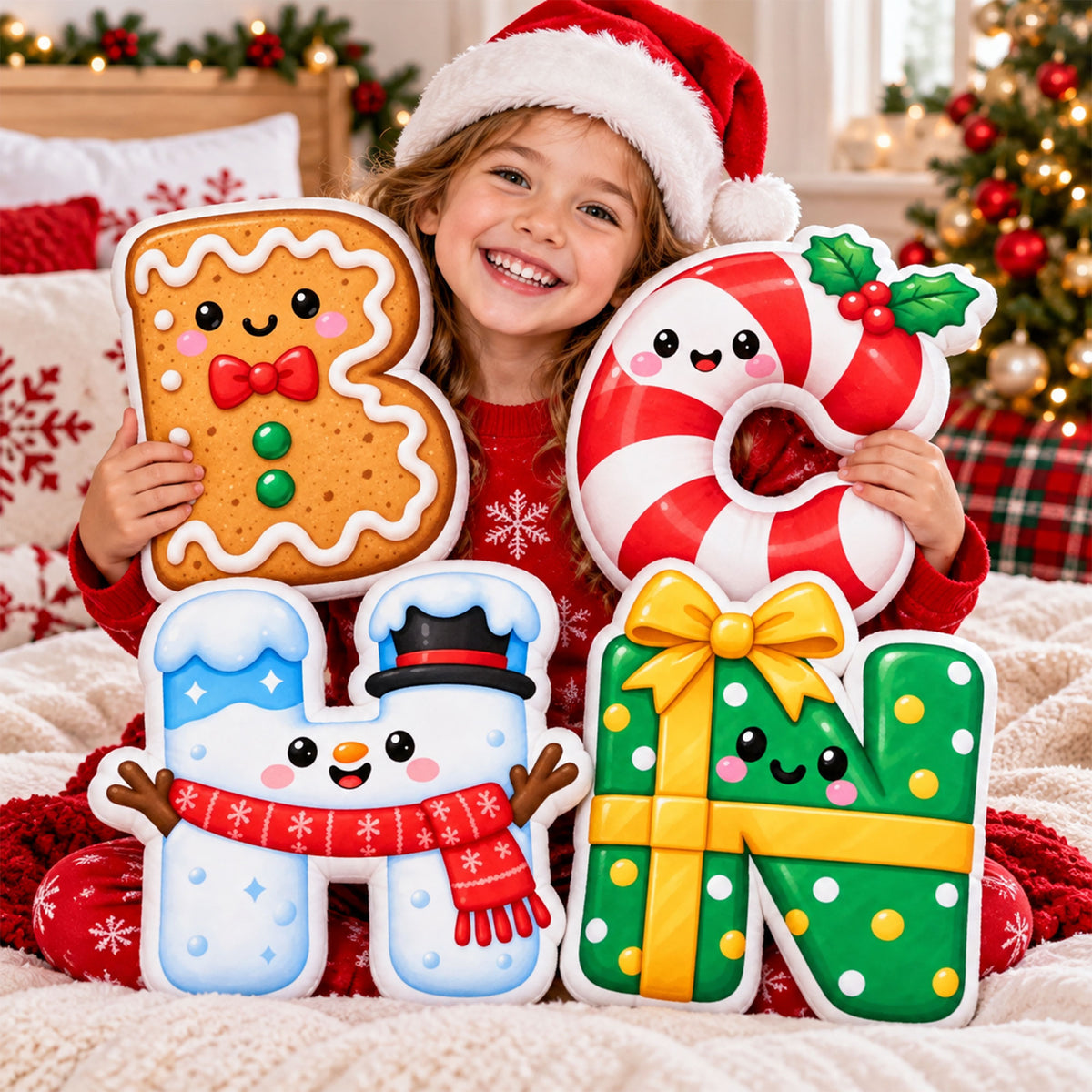 Personalized Kids Christmas Name - Custom Letter Shape Pillow  - Personalized Kids Gifts