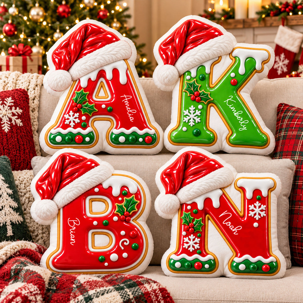 Personalized Xmas Letter Christmas Name - Custom Shape Pillow  - Personalized Kids Gifts