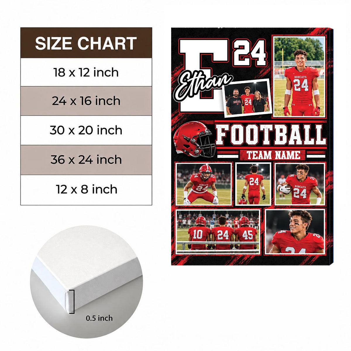Football Player Custom Team Name -  Personalized Football Canvas - Custom Gift For FootballLover - Gift for Him - Gift for Her  - Sport Lovers Gift