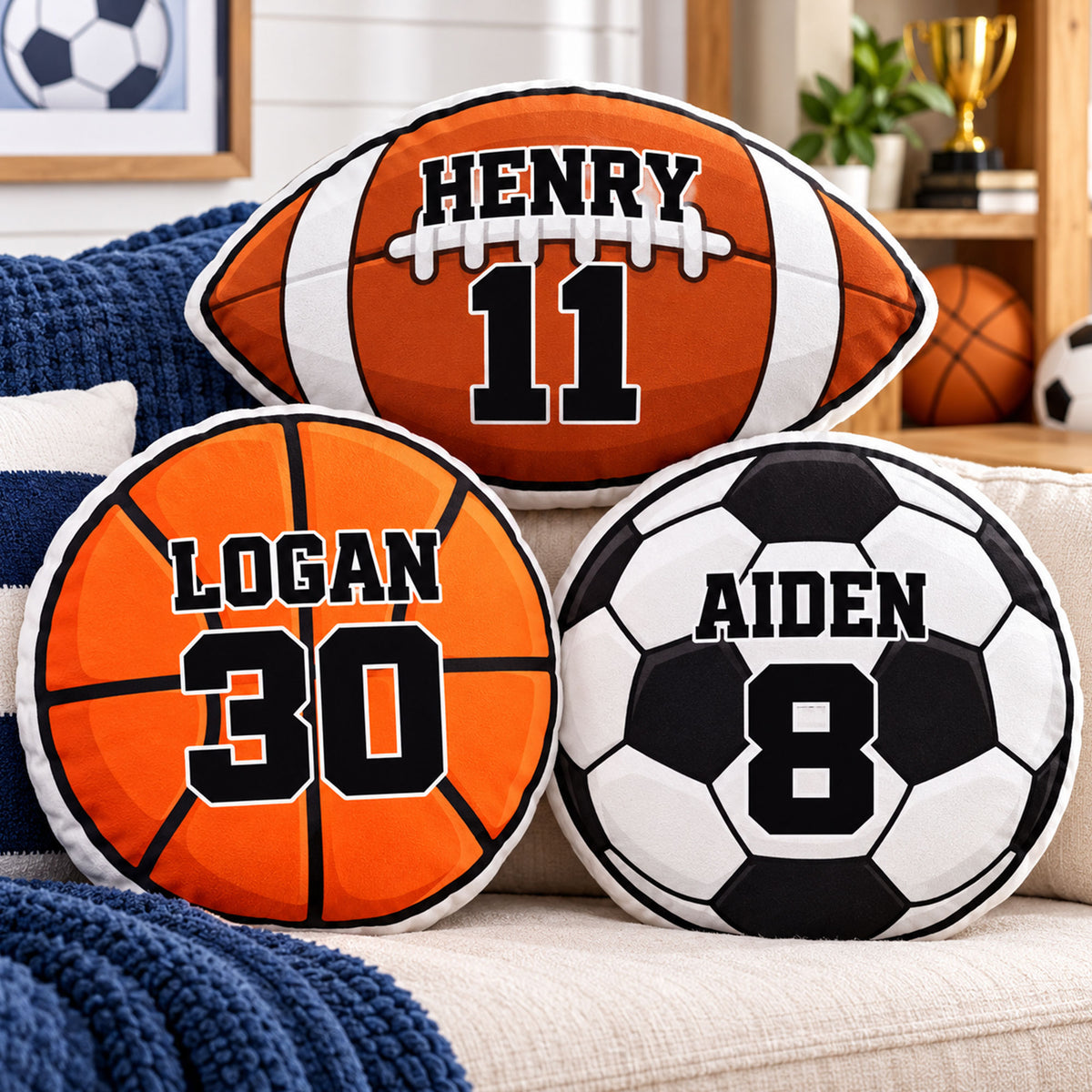 Sports Ball Custom Shaped Pillow - Custom Shape Pillow  - Personalized Kids Gifts - Sport Lovers Gift