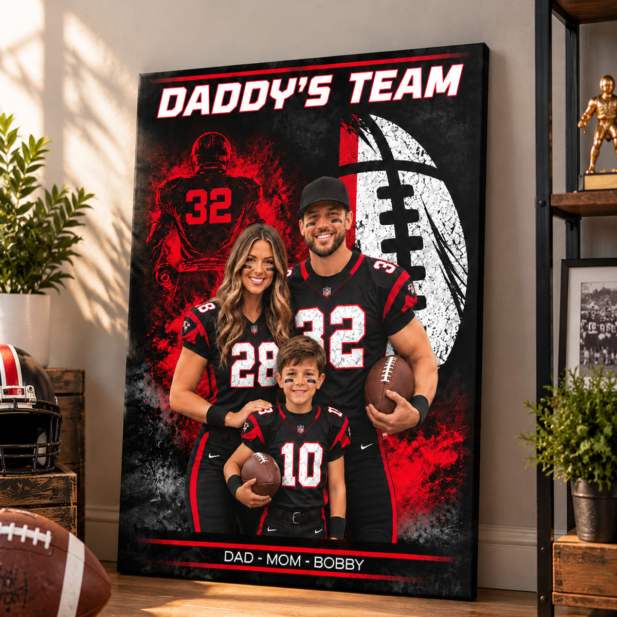 Custom Our Family Player Sport - Personalized Canvas For Dad - Football Wall Art, Gift for Him, Boys Girls Room Decor