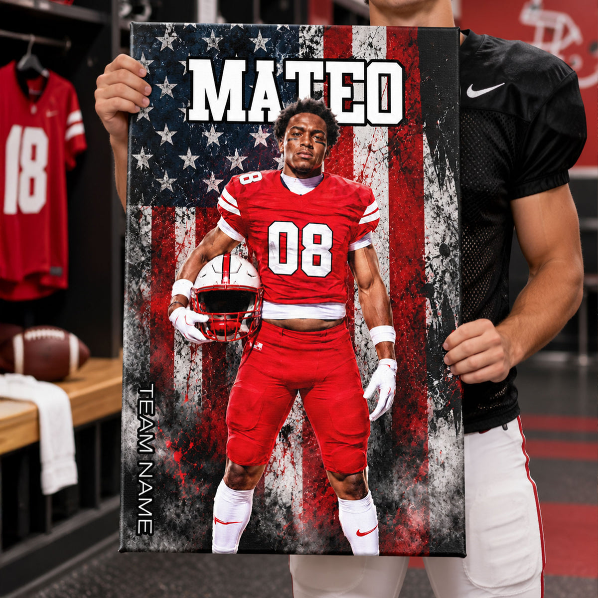 Custom USA Football Player Sport - Personalized Canvas - Football Wall Art, Gift for Him, Boys Girls Room Decor