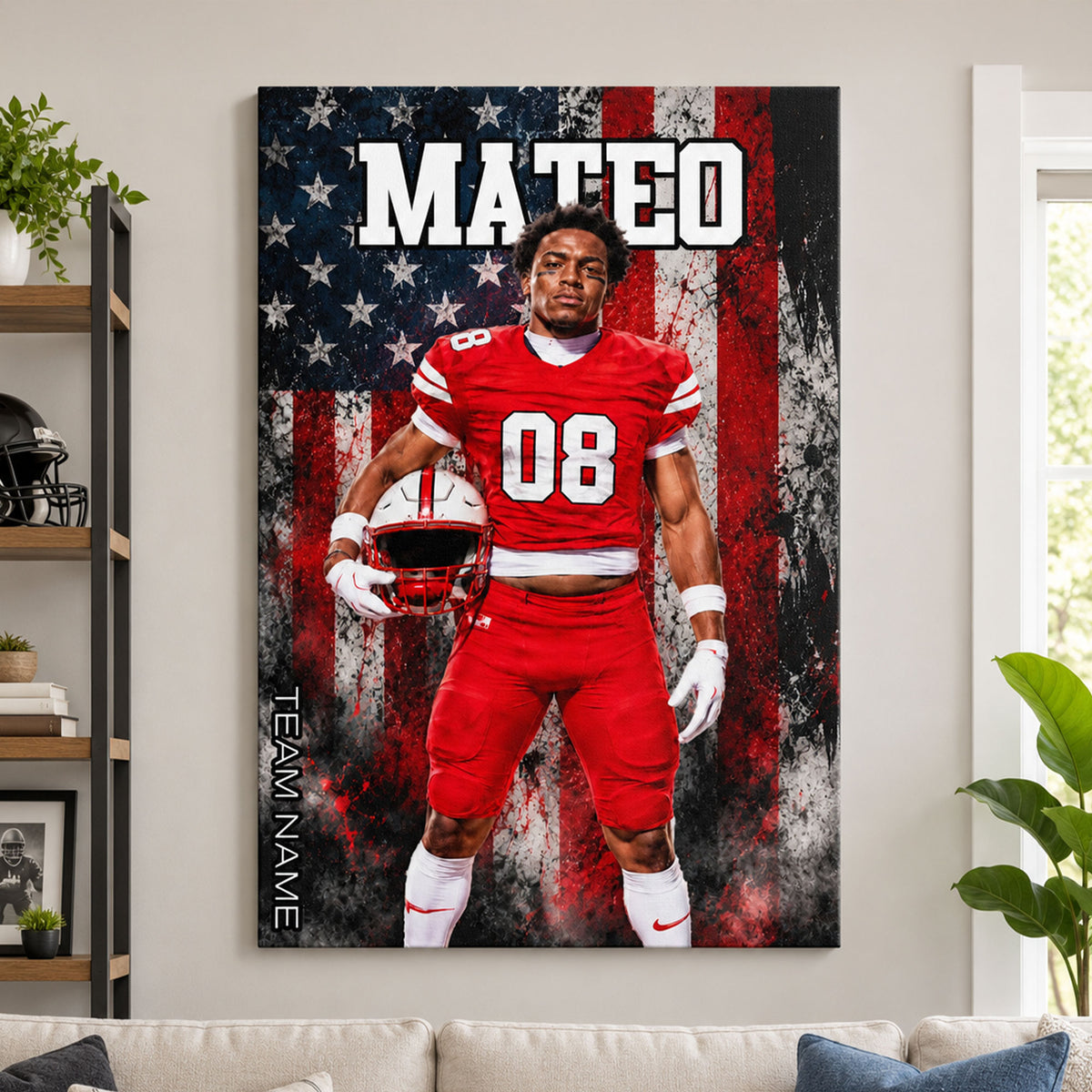 Custom USA Football Player Sport - Personalized Canvas - Football Wall Art, Gift for Him, Boys Girls Room Decor