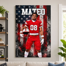 Custom USA Football Player Sport - Personalized Canvas - Football Wall Art, Gift for Him, Boys Girls Room Decor