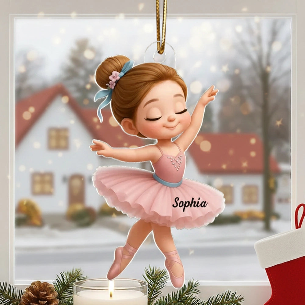 Personalized Little Ballerina 2D Acrylic Ornament – Custom Christmas Gift for Girls