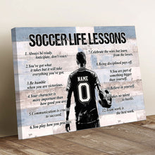 Soccer Life Lessons - Personalized Soccer Player Name & Number Canvas, Inspirational Soccer Quotes Wall Art - Gift for Soccer Players, Boys & Teams