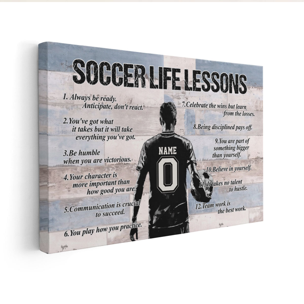Soccer Life Lessons - Personalized Soccer Player Name & Number Canvas, Inspirational Soccer Quotes Wall Art - Gift for Soccer Players, Boys & Teams