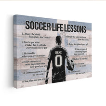 Soccer Life Lessons - Personalized Soccer Player Name & Number Canvas, Inspirational Soccer Quotes Wall Art - Gift for Soccer Players, Boys & Teams