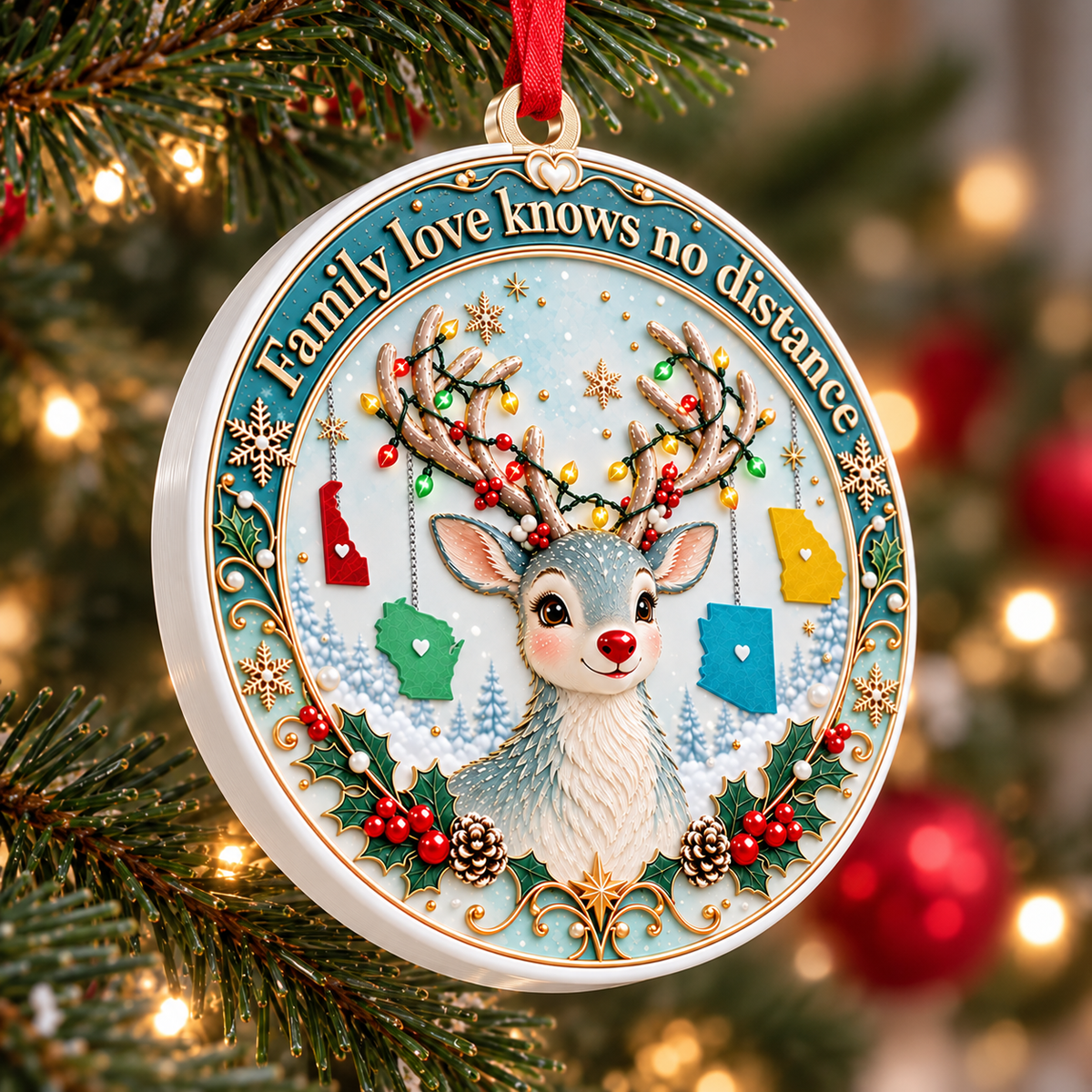 Family Christmas Love Beyond The Map Ornament –  Custom Shape 3D Acrylic Ornament