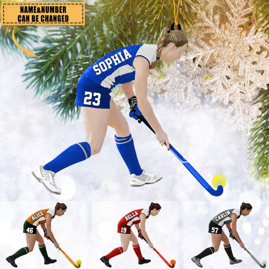 Personalized Field Hockey Player 2D Acrylic Ornament – Custom Name & Number Christmas Gift