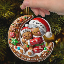 Personalized Gingerbread Grandma & Grandchild Moon Ornament: 2D Acrylic Christmas Keepsake