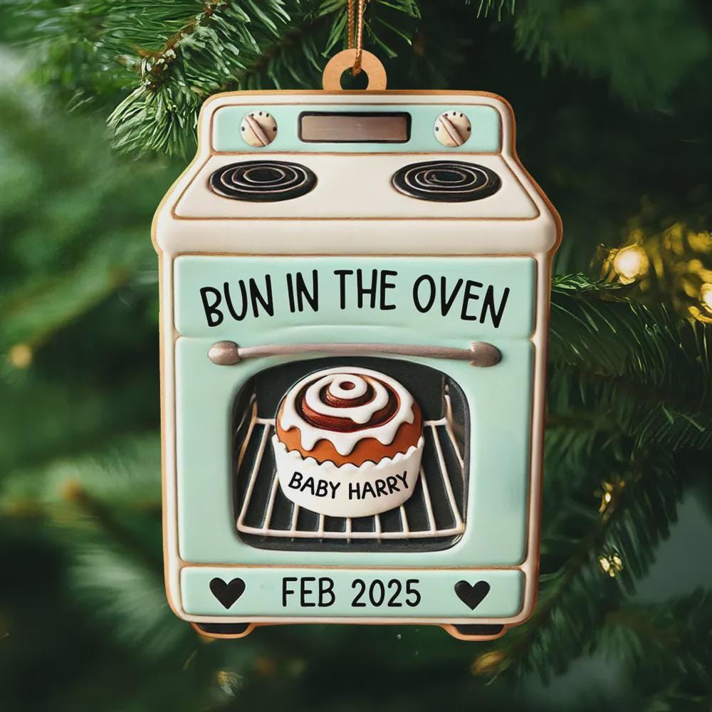 Personalized Bun in the Oven Pregnancy Announcement 2D Acrylic Ornament – Custom Christmas Gift