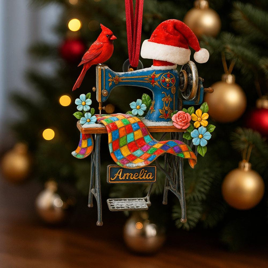 Personalized Sewing Machine Ornament: 2D Acrylic Seamstress Gift