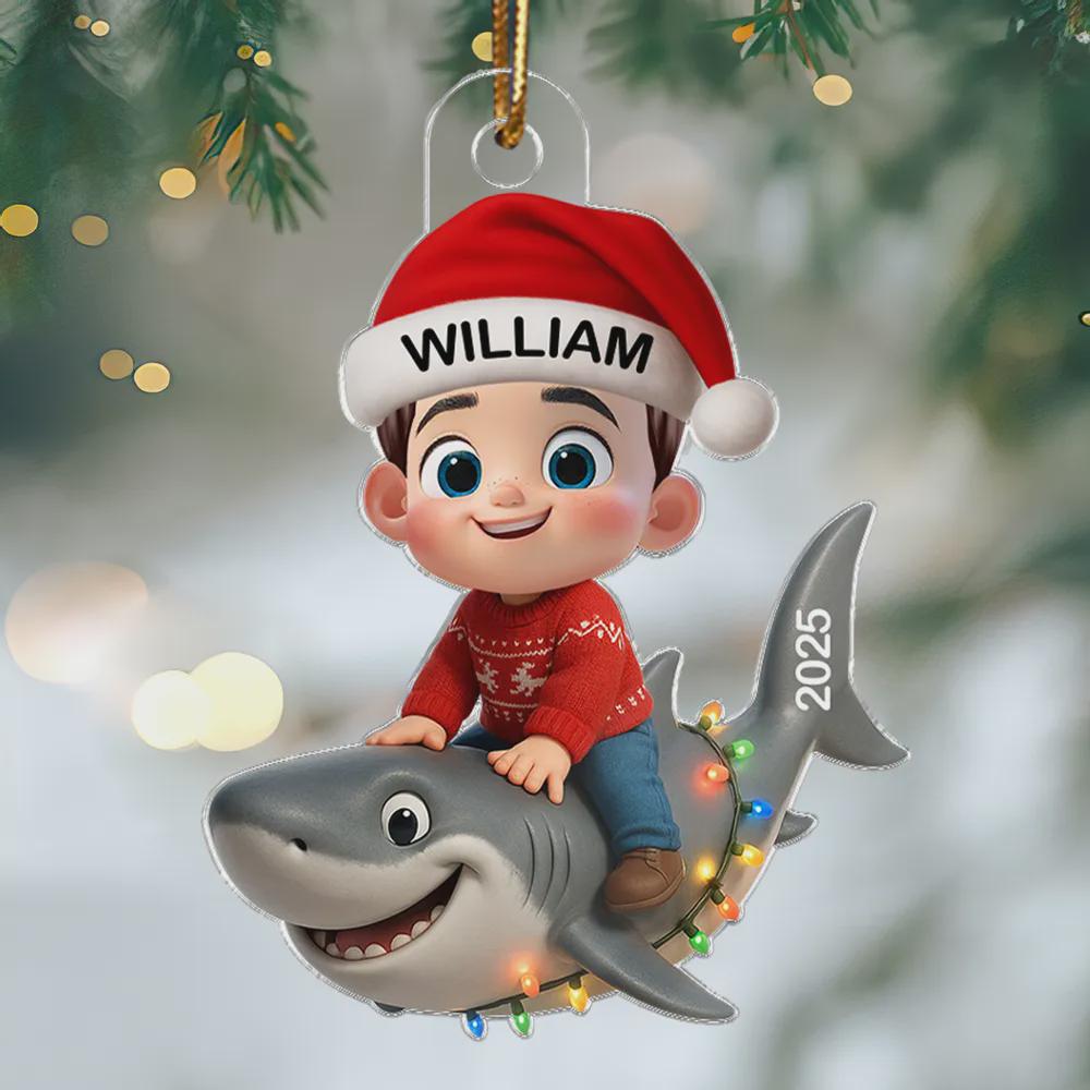 2D flat Personalized Shark Christmas Ornament: Acrylic Kids' Keepsake