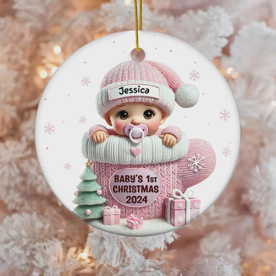 Personalized Baby in Mitten 2D Acrylic Ornament – Baby's First Christmas Custom Gift