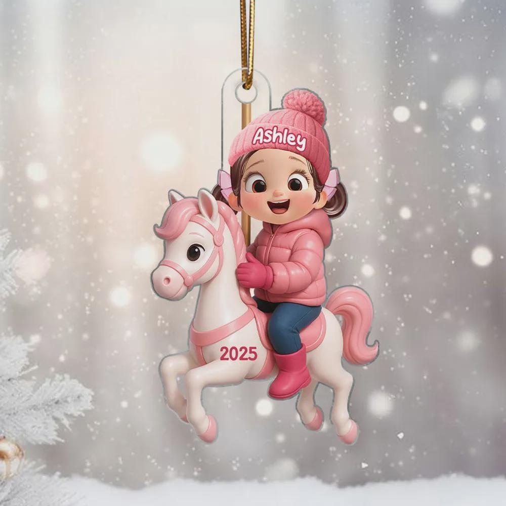 Personalized Kid Riding Horse 2D Acrylic Ornament – Custom Name Christmas Gift