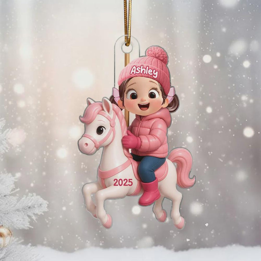 Personalized Kid Riding Horse 2D Acrylic Ornament – Custom Name Christmas Gift