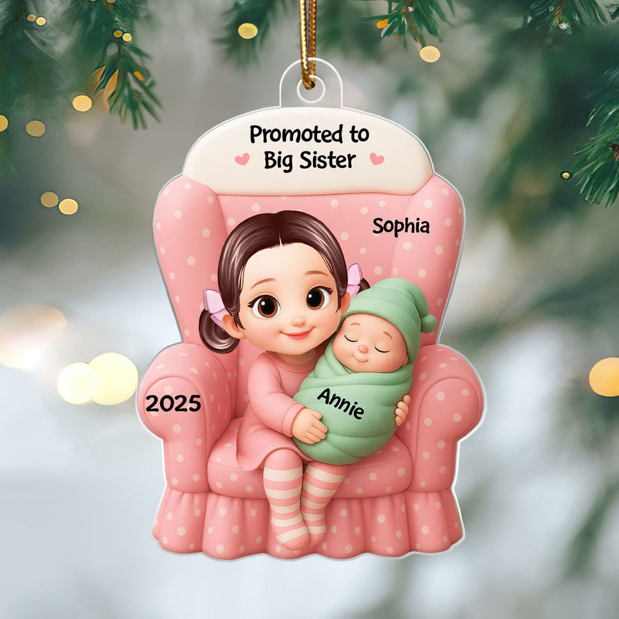Personalized Big Sister Christmas 2D Ornament: Acrylic Baby Announcement Keepsake